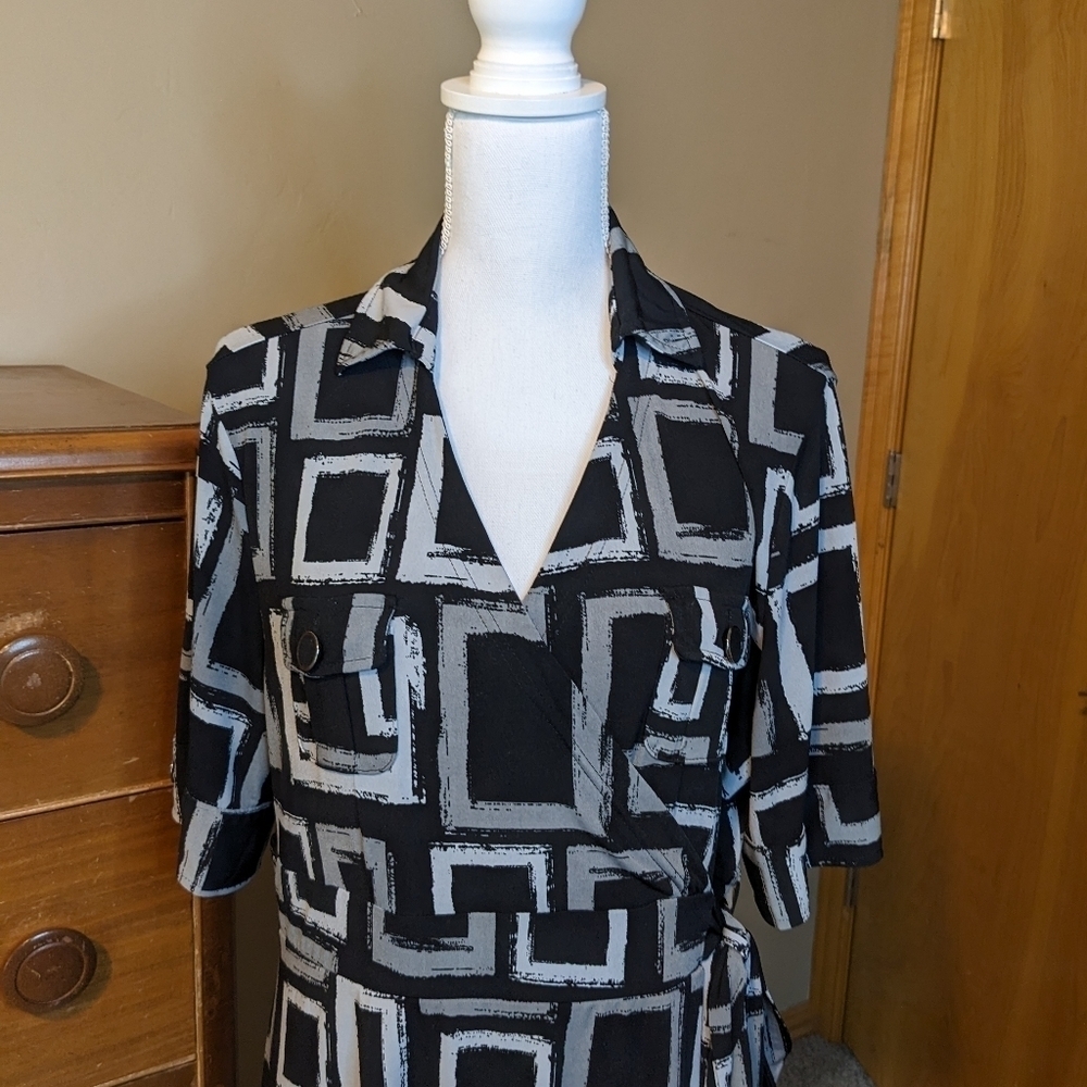 Apt. 9 Geometric Belted Faux Wrap Dress LP - Picture 3 of 12